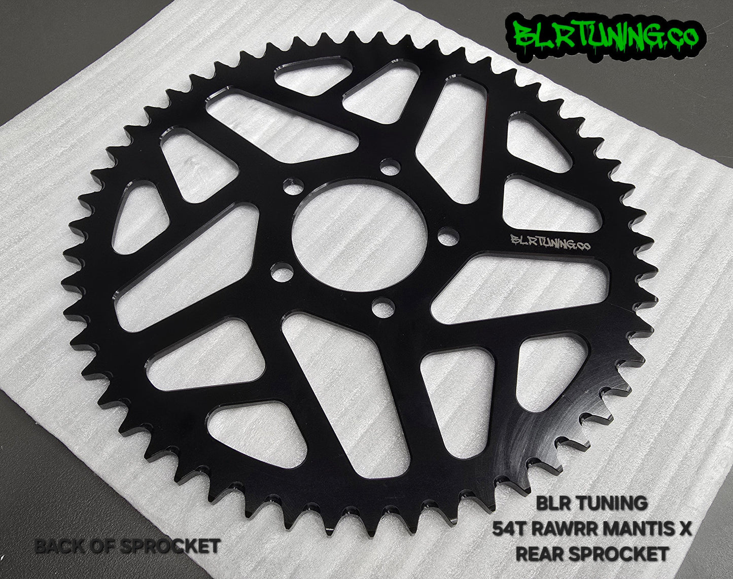 RAWRR MANTIS X 54 TOOTH REAR SPROCKET 7075 T6 ALUMINUM ANODIZED BLACK BY BLR TUNING
