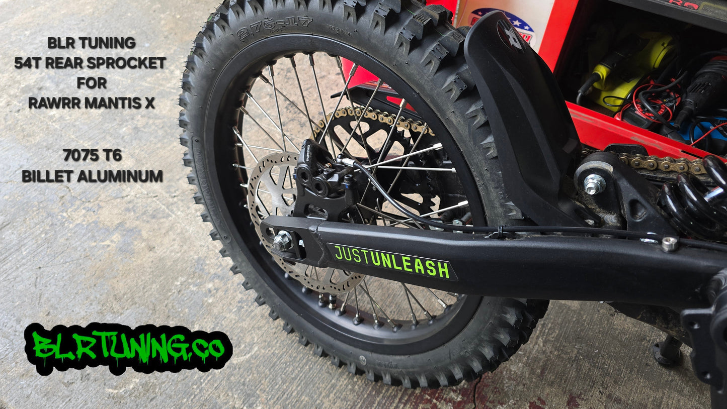 RAWRR MANTIS X 54 TOOTH REAR SPROCKET 7075 T6 ALUMINUM ANODIZED BLACK BY BLR TUNING