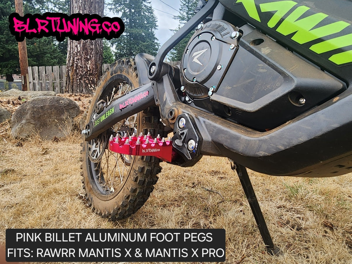 FOOT PEGS FOR RAWRR MANTIS X AND MANTIS X PRO BILLET ALUMINUM WITH STAINLESS STEEL TEETH BY BLR TUNING