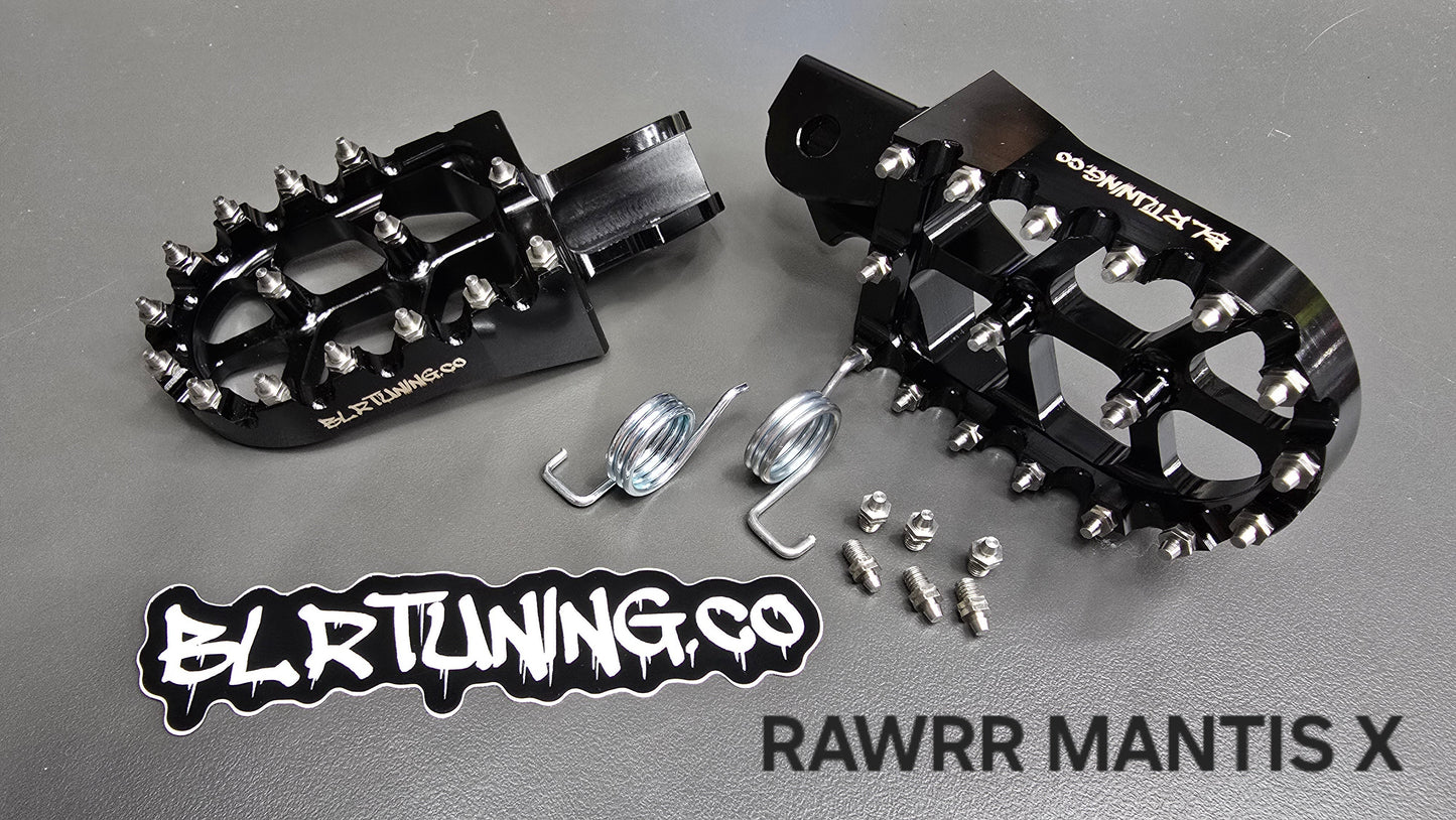 FOOT PEGS FOR RAWRR MANTIS X AND MANTIS X PRO BILLET ALUMINUM WITH STAINLESS STEEL TEETH BY BLR TUNING