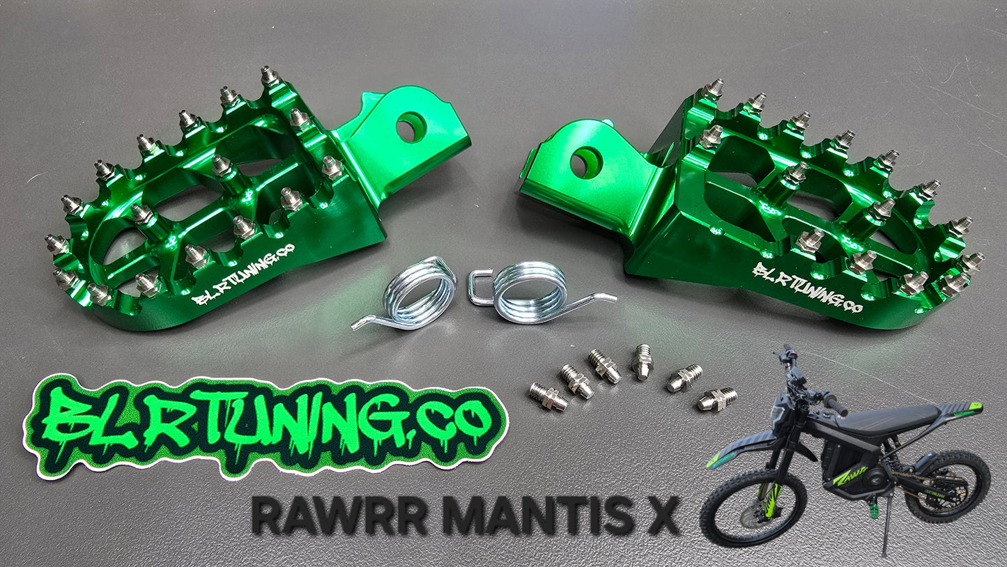 FOOT PEGS FOR RAWRR MANTIS X AND MANTIS X PRO BILLET ALUMINUM WITH STAINLESS STEEL TEETH BY BLR TUNING
