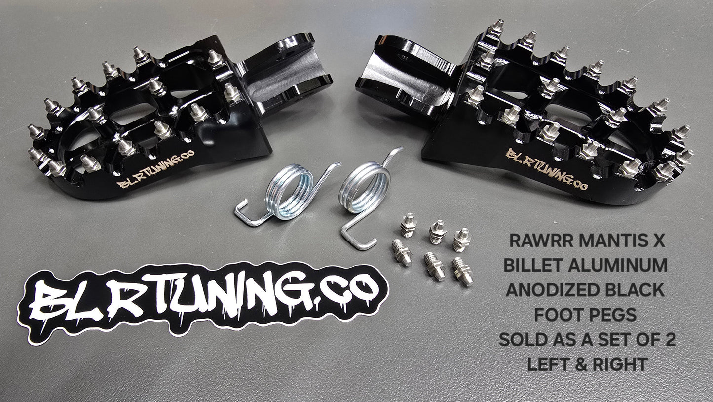 FOOT PEGS FOR RAWRR MANTIS X AND MANTIS X PRO BILLET ALUMINUM WITH STAINLESS STEEL TEETH BY BLR TUNING