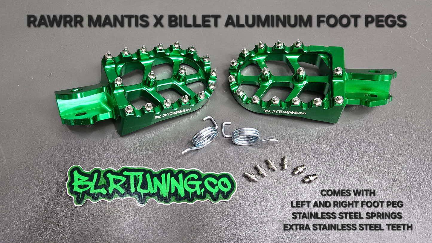 FOOT PEGS FOR RAWRR MANTIS X AND MANTIS X PRO BILLET ALUMINUM WITH STAINLESS STEEL TEETH BY BLR TUNING