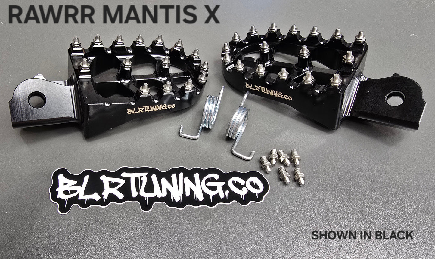 FOOT PEGS FOR RAWRR MANTIS X AND MANTIS X PRO BILLET ALUMINUM WITH STAINLESS STEEL TEETH BY BLR TUNING