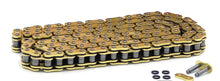 Gold 428MX O-ring chain with connector hardware on white background
